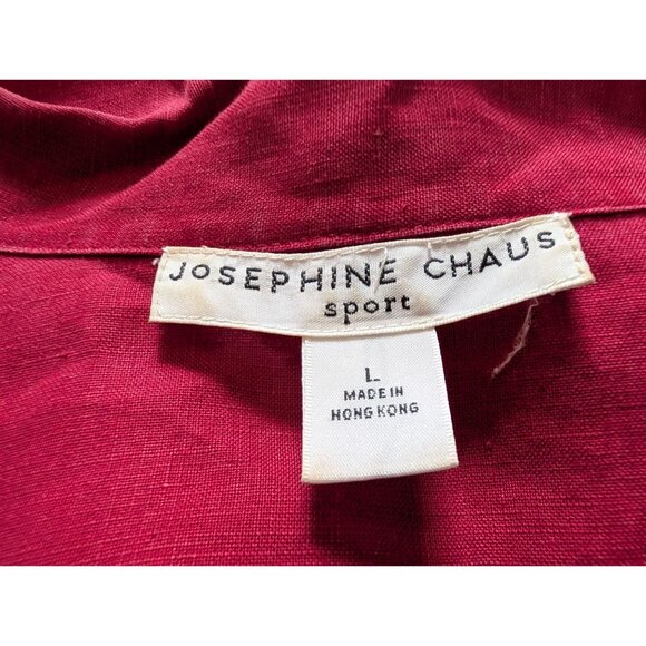 Josephine Chaus Sport Womens Red Linen Button-Up Short Sleeve Shirt L - Picture 4 of 8